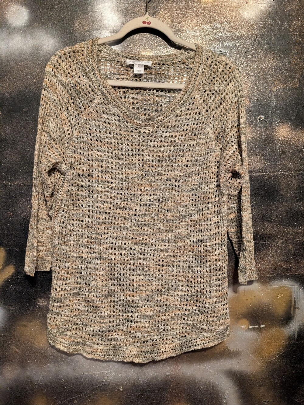 Christopher & Banks Beige Multi Open-Knit Scoop Neck Sweater